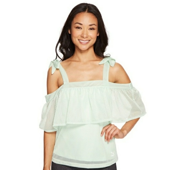 New Puma Off Shoulder Jersey Green Tee Medium - Picture 7 of 7